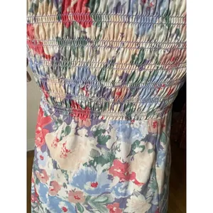 Astr Puff Sleeve Smocked Bust Midi Pastel Print Floral Dress Size Small thumbnail 6