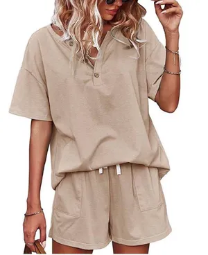 Two Piece Short Sleeve Set Tan thumbnail 1