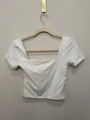 Babaton Aritzia White Square Neck Sculpt Short Sleeve Top Size Small thumbnail 5