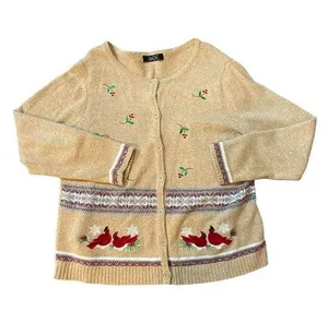 Crystal Kobe Embroidered Cardinal Holiday Christmas Cardigan Sweater thumbnail 1