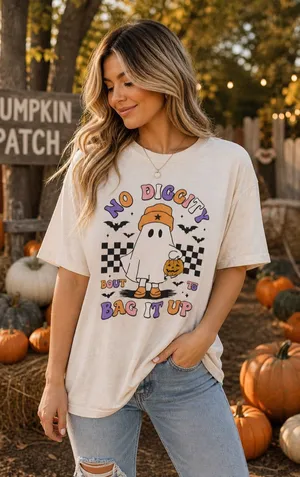 NWOT Halloween Ghost Graphic Tee XL Cream Cute Trick or Treat Shirt thumbnail 1