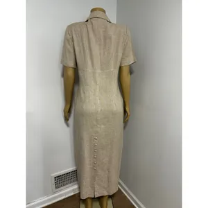 Misty Lane Vintage Linen Blend Maxi Dress Oatmeal Beige Short Sleeve Size 10 USA thumbnail 6