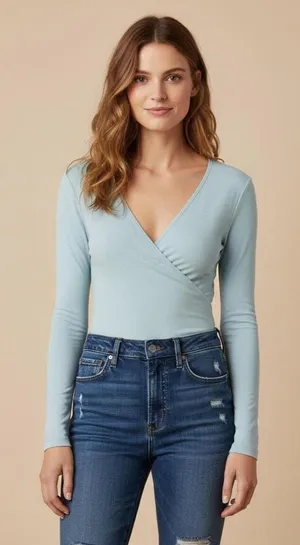 Abercrombie & Fitch Soft A&F Light Blue Wrap-Front Bodysuit Size S thumbnail 1