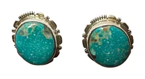 Vintage Navajo JF Sterling Silver Turquoise Clipon earrings Native‎ American thumbnail 1