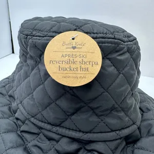 Britt’s Knits Après-Ski Reversible Quilted Sherpa Bucket Hat Black NWT thumbnail 3