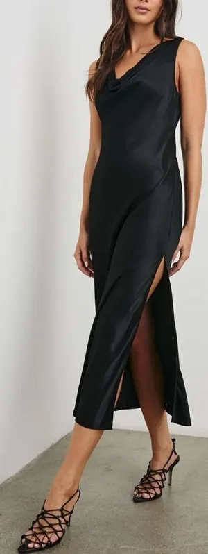 NEW RAILS Nat Satin Cowl-Neck Sleeveless Black Midi Dress sz M thumbnail 1