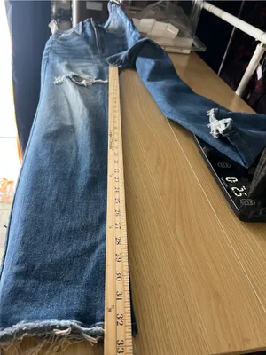 Risen Jeans High Rise Ripped Wide Leg Jeans Distressed Raw Hem Size 1/25 thumbnail 12