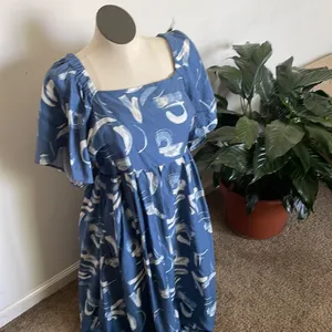 A new day dress woman’s Blue White abstract Back out Tie maxi Dress Size XL thumbnail 4