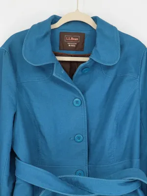 L.L.Bean Cumberland Jacket Women’s Mediim Regular Teal Blue Belted Cotton Trench thumbnail 2
