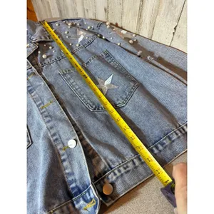 Womens‎ Denim Distressed Jacket Casual star Embellished XL thumbnail 5