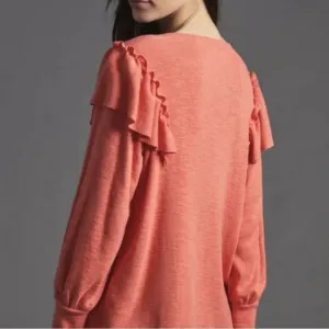 PILCRO Urban Outfitters Coral‎ Orange Ruffle Side Hi-Low Sweater Size Medium thumbnail 2