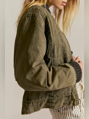 Free People We The Free Jax Washed Bomber in Olive Green NWT thumbnail 3