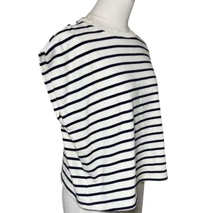 Nautical Stripe Cap Sleeve Top Cotton Blend Blue White Marled Essentials‎ L thumbnail 2