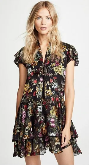 Alice + Olivia Moore Floral Flutter Sleeve‎ Tiered Dress Size: 4 thumbnail 1