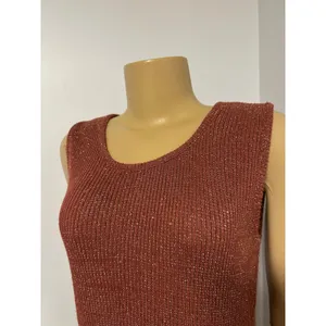 Two One Two New York Womens Rust Metallic Lurex Ribbed Knit Tank Top Large USA thumbnail 5