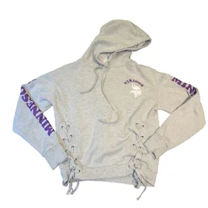 Junk Food Minnesota Vikings Lace Up Hoodie Heather Gray Purple Womens Small thumbnail 1