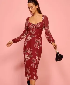 REFORMATION Red‎ Floral Mabille Midi Dress Size 2 thumbnail 1