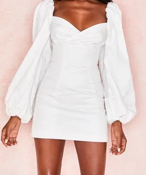 House of London CB size large j adore White Dress mini long sleeve puff statemen thumbnail 1
