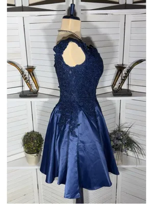 Vintage Y2K Dancing Queen USA mini prom dress 80s style blue floral beaded sz M thumbnail 3