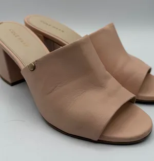 Cole Haan Leather Mules Womens 7.5B Blush Pink Block Heel Open Toe Slides thumbnail 1