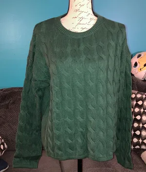 NWT ANRABESS Green Cable Knit Sweater, Large thumbnail 1