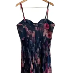 Lulus Alluring Invite Midnight Blue Floral Pleated Bustier Sleeveless Midi Dress thumbnail 3