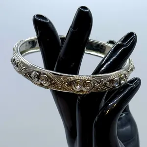 Silver Toned Rhinestone Bangle Bracelet thumbnail 1