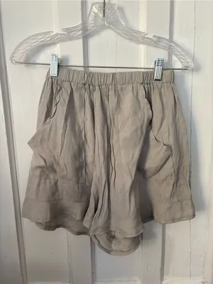 Light Taupe Elastic-Waist Cotton-Blend Shorts with Front Pockets thumbnail 2