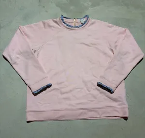 J. Crew Pink Crewneck Sweatshirt with Blue Trim large thumbnail 1