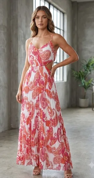 Express Pink & Orange Paisley Cutout Maxi Dress thumbnail 1