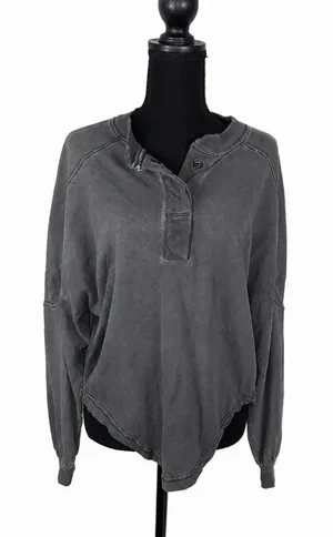 BDG Logan Oversized Cropped Long Sleeve Boxy Henley Top Gray S thumbnail 1