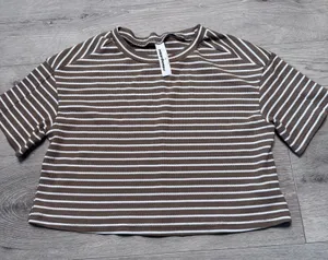 Missguided Brown White Striped Waffle Knit Crop Top Short‎ Sleeve XSmall XS thumbnail 1