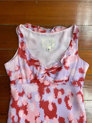 Anthropologie Deletta Silk Floral Y2K Whimsical Midi Dress Sz 8 💛🎀 thumbnail 9