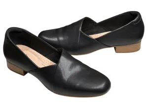 Clarks Collection Juliet Palm Loafer Shoes 9.5 Black Leather Comfort Slip On thumbnail 1