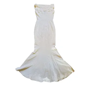Muxxn White Dress Women Size Small Fit Flare Cream White Boat Neck Mermaid Prom thumbnail 3