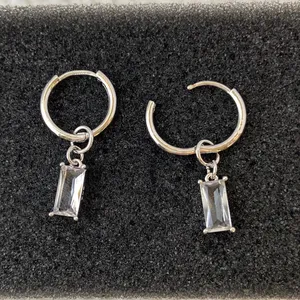 925 Silver Plated Crystal Dangle Drop Earrings for Men Women,Silver Hoop Earrings thumbnail 2