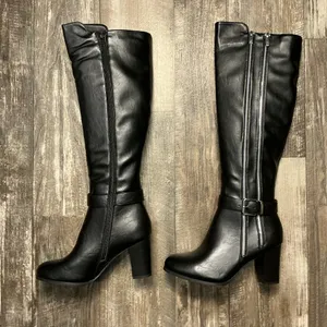 New York & Company Black Over-the-Knee Block Heel Boots with Dual Zippers Size 8 thumbnail 8