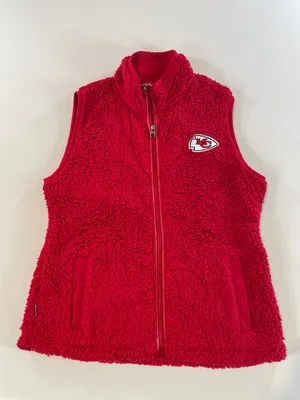 Antigua Sherpa Fleece Vest Red Womens Size L Chief Stitched Logo Full Zip thumbnail 1
