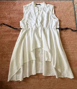 Zara Woman 100% Linen Ivory Asymmetrical Tunic XL Made in Portugal thumbnail 1