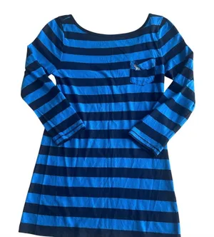 Abercrombie & Fitch Shirt Womens S Blue Black Stripe 3/4 Sleeve Scoop Neck Y2K‎ thumbnail 1