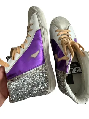 GOLDEN GOOSE Women’s Slide Purple Silver Hi Top Sneakers Size 39 / US 9 thumbnail 7
