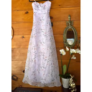 NWT Lulus Chic Preciousness Lavender Floral Organza Bustier Maxi Dress Gala XS thumbnail 2