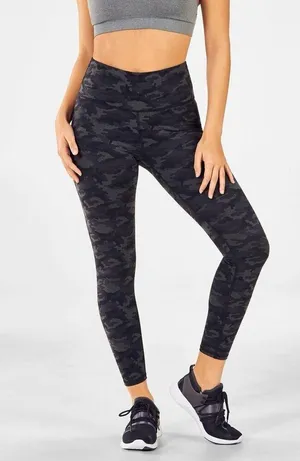 Fabletics High-Waisted Printed Heathered Legging Gray Heather Camo M Athleisure thumbnail 2