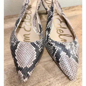 Sam Edelman Black Tan Snakeskin‎ Slingback Kitten Heel Pumps 7.5 *flaw thumbnail 2
