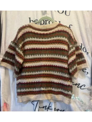 Pol Multicolor Cotton Blend Striped Cardigan Sweater with Pockets Size S thumbnail 2