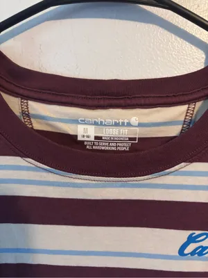 Carhartt Striped Short-Sleeve Tee in Burgundy and Cream thumbnail 2