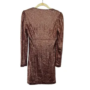 INTERMIX Hilary Rose Gold Sequin Square Neck Long Sleeve Mini Dress Size 0 thumbnail 9