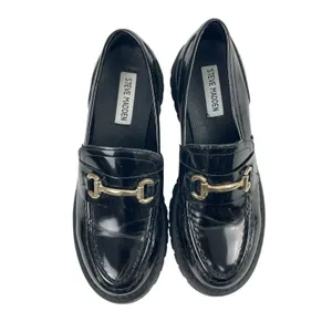 Steve Madden Lando Black Leather Slip On Toe Chunky Platform Loafers Shoes 8M thumbnail 2