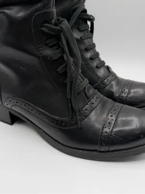 Tommy Hilfiger Black Leather Tall Riding Boots Lace Up Side Zip Women’s 6.5M thumbnail 2