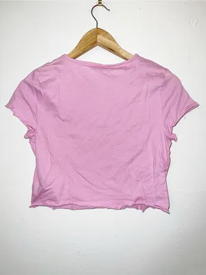 H&M Divided Light Pink Cropped Lettuce-Edge Tee thumbnail 9